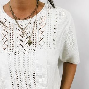 Vintage White Cutout Boho Blouse L